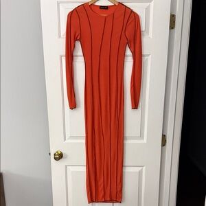 PrettyLittleThing Vibrant Orange Long Sleeve Dress